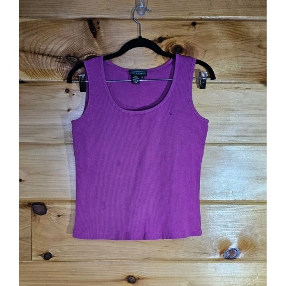 LAUREN RALPH LAUREN Womens Size Medium Pink COTTON RIBBED KNIT -TANK TOP